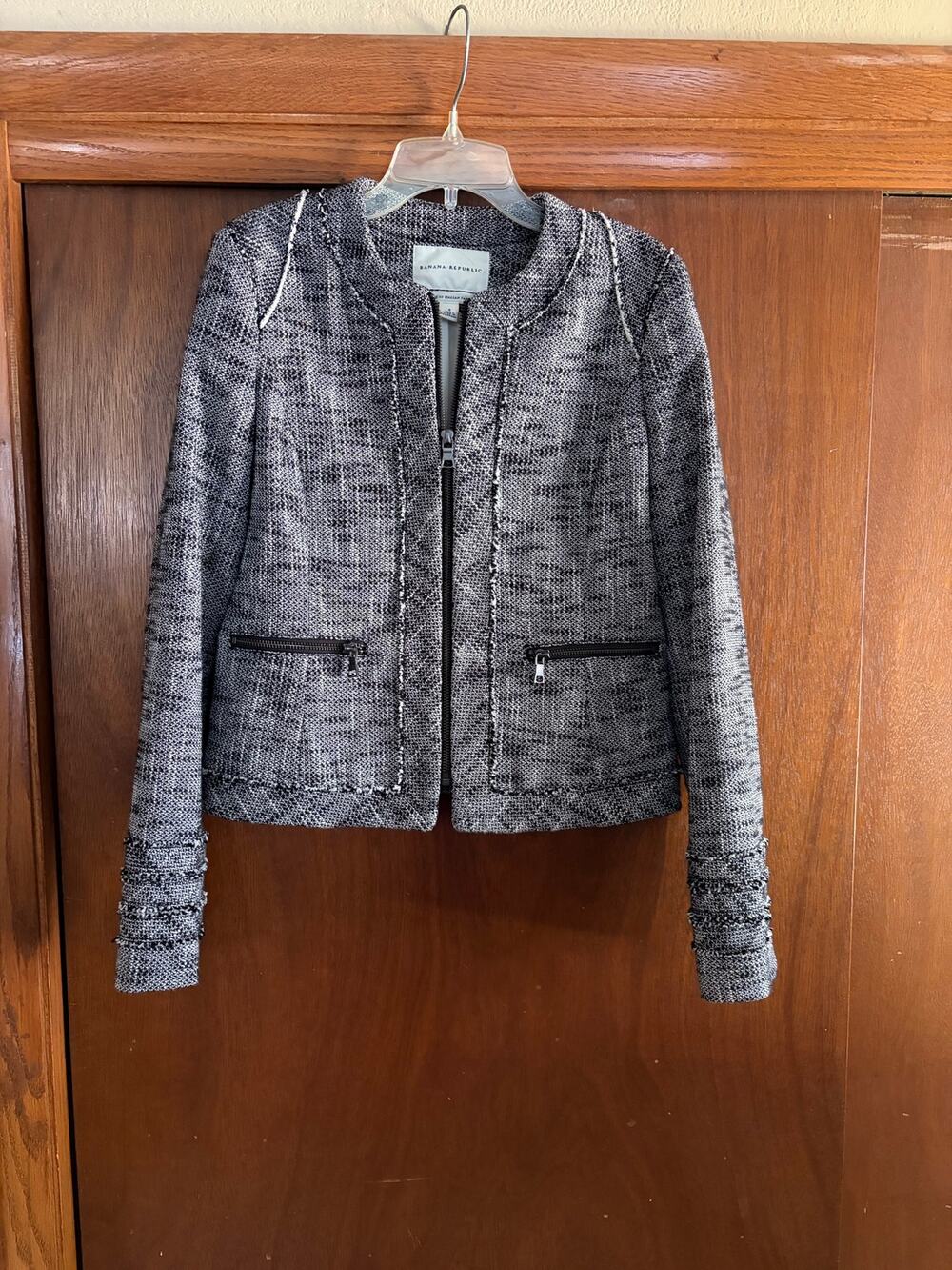 Banana Republic Italian Tweed Zip Jacket Women's Size 4 Black White Career